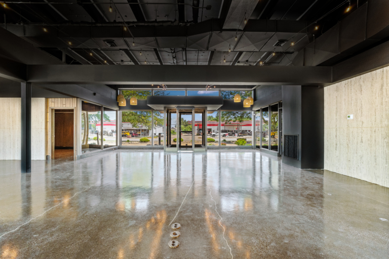 Open event space with natural light and modern touches of The Vault event center in Garrett, Indiana.