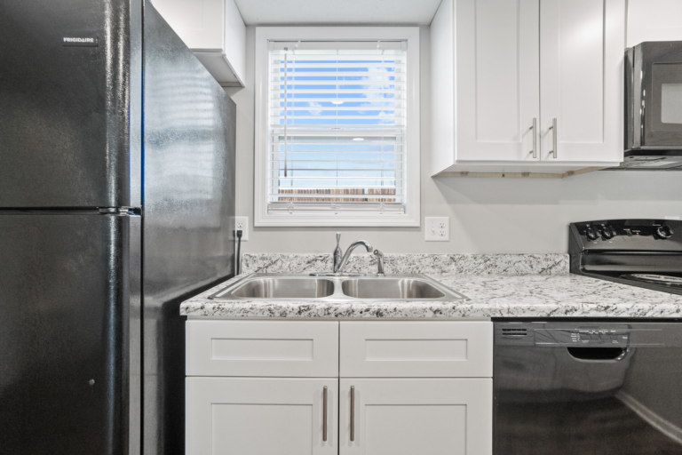 Newly renovated apartment kitchen at the Waterford Apartments in Fort Wayne, Indiana.